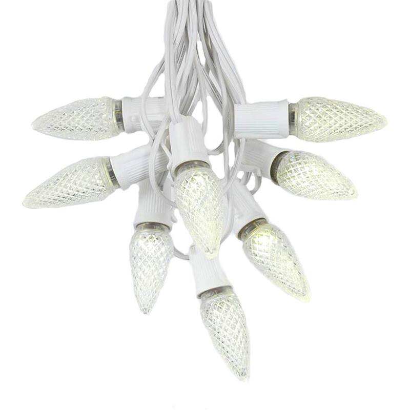 25 Foot C9 LED Christmas Light Set, Hanging String Lights, White Wire - Clear