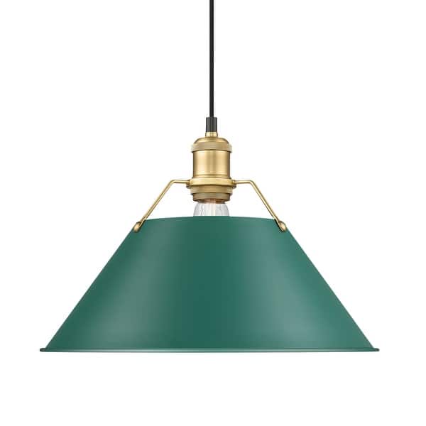 slide 2 of 2, Yep by Golden Lighting Orwell 1-light 14in Pendant in Brushed Champagne Brass and Pine Green shade - Large Pendant - 14"