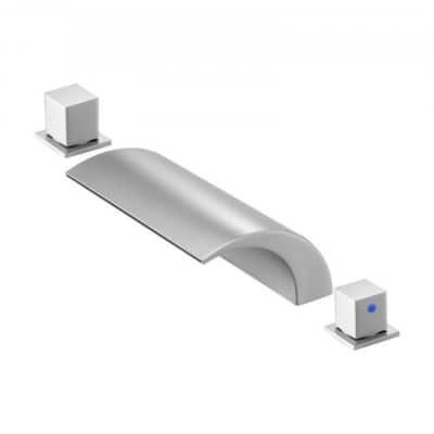 Silver Stainless Steel Deck Mounted Roman 3-Hole Tub Faucet with Dual Handles and Fast Fill Bathtub - 5.32” x 7.09” x 6.69”