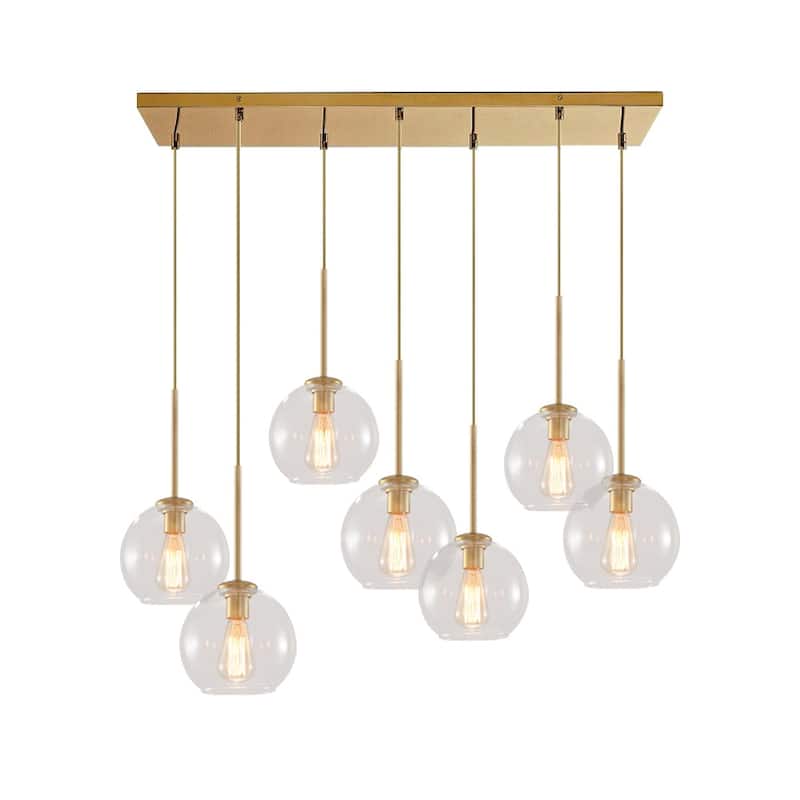 7-Light Cluster Glass Globe Kitchen Island Pendant - Mid-century