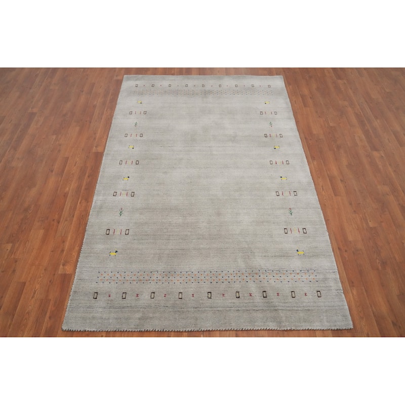 Hand Knotted Oriental 100% Wool Carpet Tribal Animal Pictorial Greys & Charcoal Gabbeh Area Rug - 7' 9'' X 5' 0''