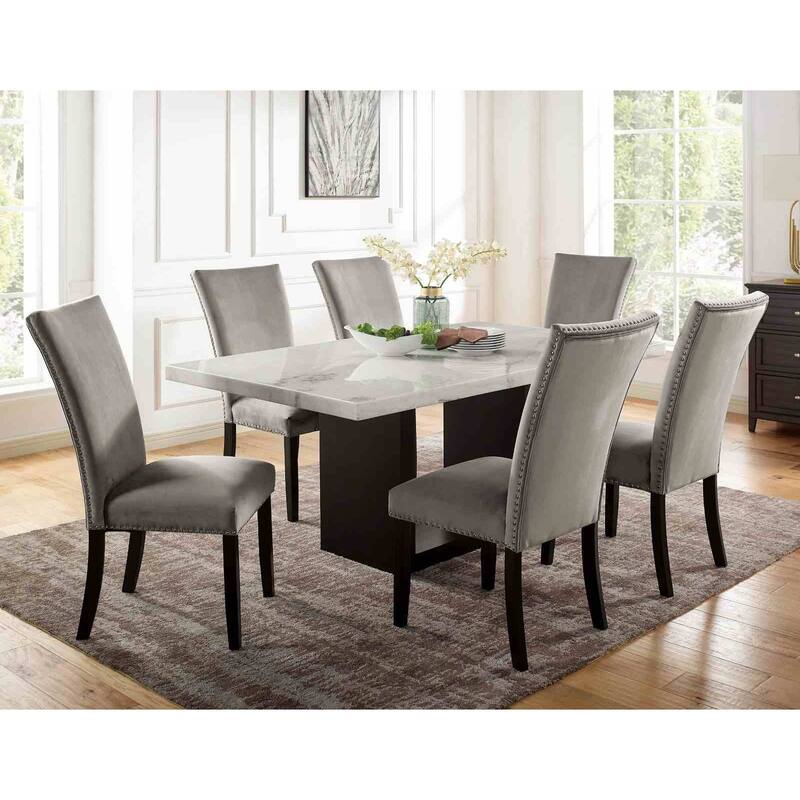 Modern Genuine Marble 7PC Dining Set Table and Chairs