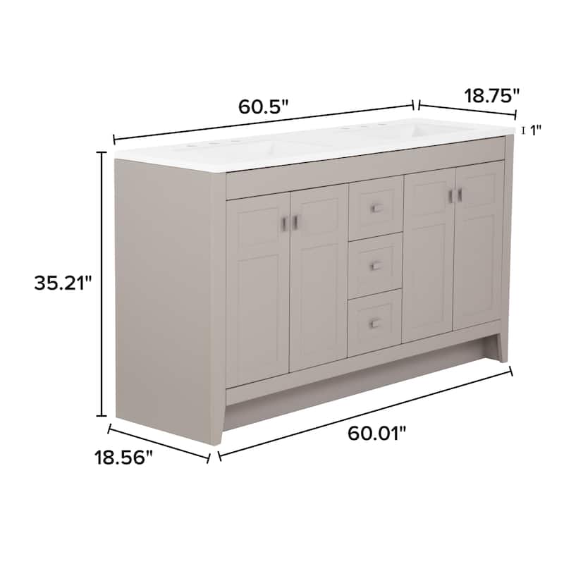 Spring Mill Cabinets Lonsdale 60.5" Double Bathroom Vanity With 6 Drawers and White Sink Top