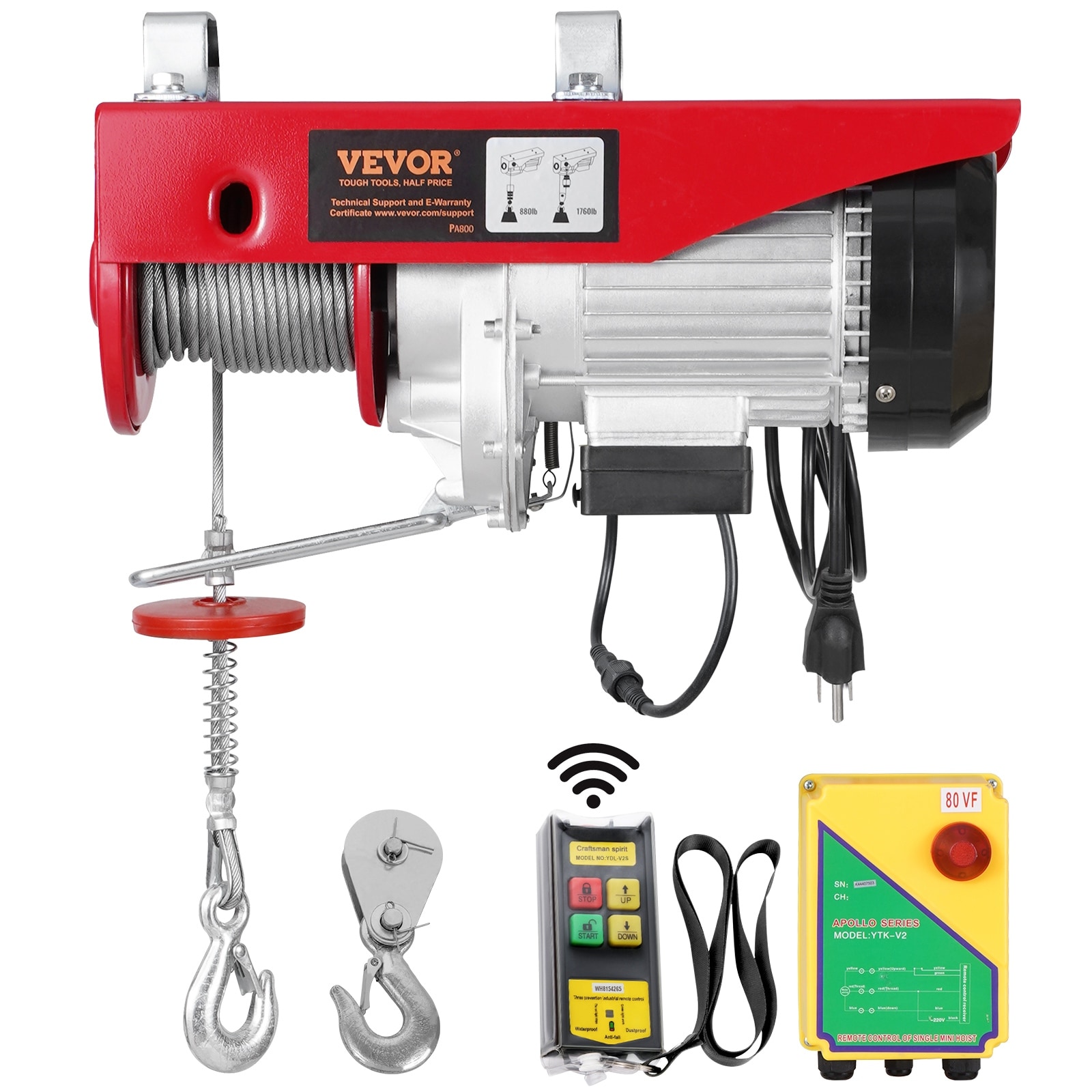 Electric Hoist, 1760 lbs 120V Electric Winch with 328 ft