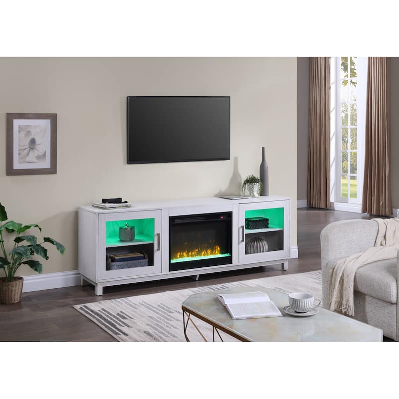 Summit 70" Wide White Walnut Finish TV Stand Console with Fireplace and Heater