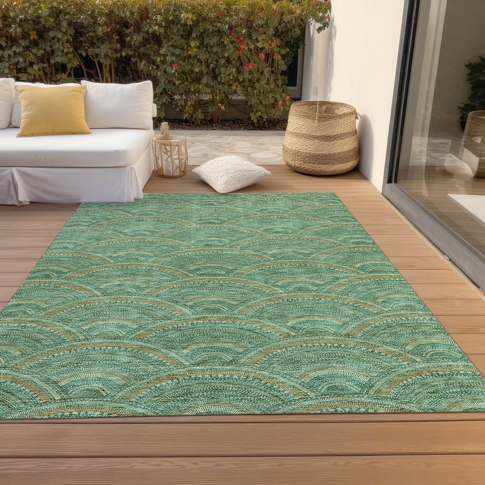 Machine Washable Indoor/ Outdoor Modern Mosaic Chantille Rug