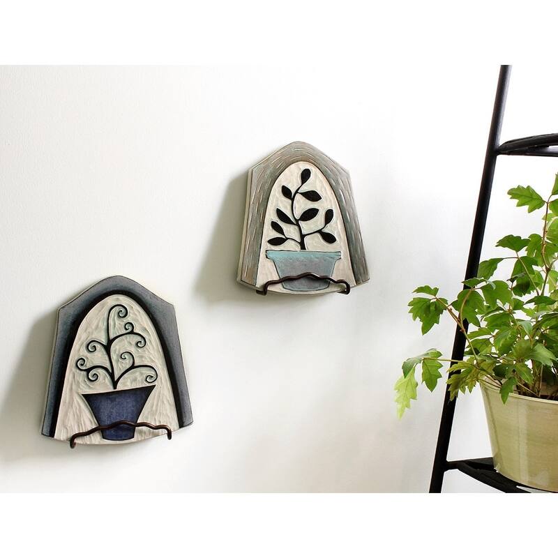Achla Designs Roman Bronze Wrought Iron Plate Wall Hangers (Set of 2), Powder Coat Finish