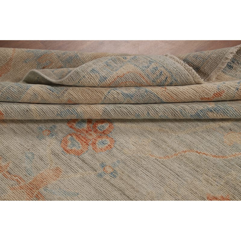 Hand Knotted Oriental 100% Wool Carpet Transitional All-Over Greys & Charcoal Oushak Area Rug - 9' 0'' X 6' 2''