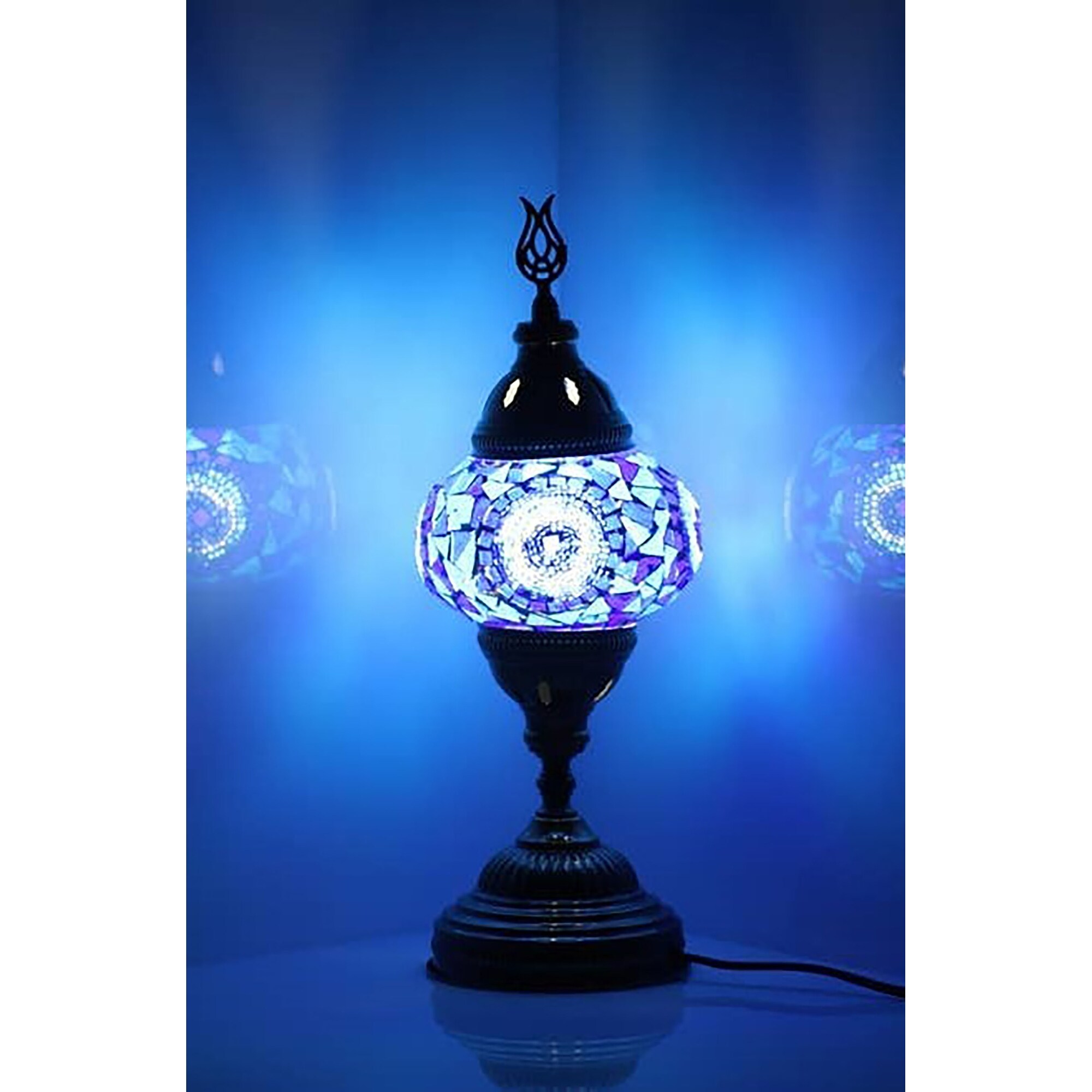 Blue and brass table lamp outlet