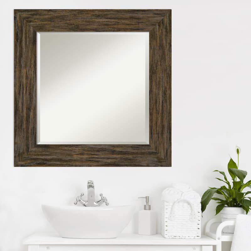 Beveled Wood Bathroom Wall Mirror - Fencepost Brown Frame