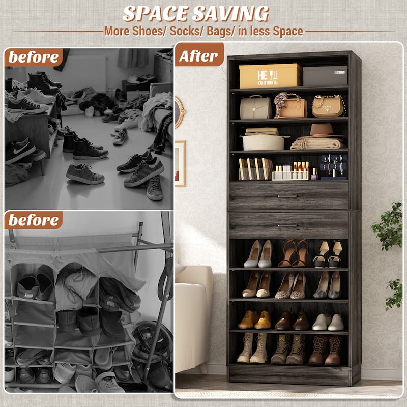 9-Tier Shoe Cabinet with 2 Drawers, Freestanding Closet Organizer with Adjustable Storage Shelves