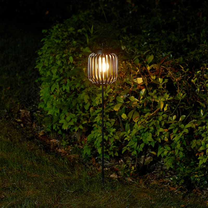 Glitzhome Metal Stripes Waterproof Solar Powered Outdoor Lantern with Garden Stake