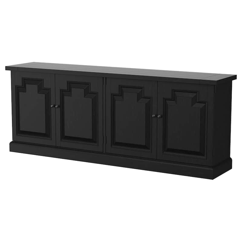 Som Dining Sideboard Buffet, 4 Carved Doors, Classic Black Pine Wood