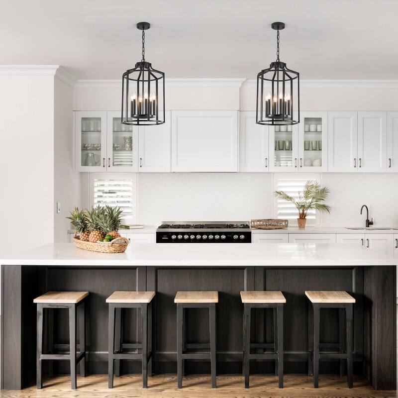 6-Light Dimmable Lantern Chandelier - Matte Black