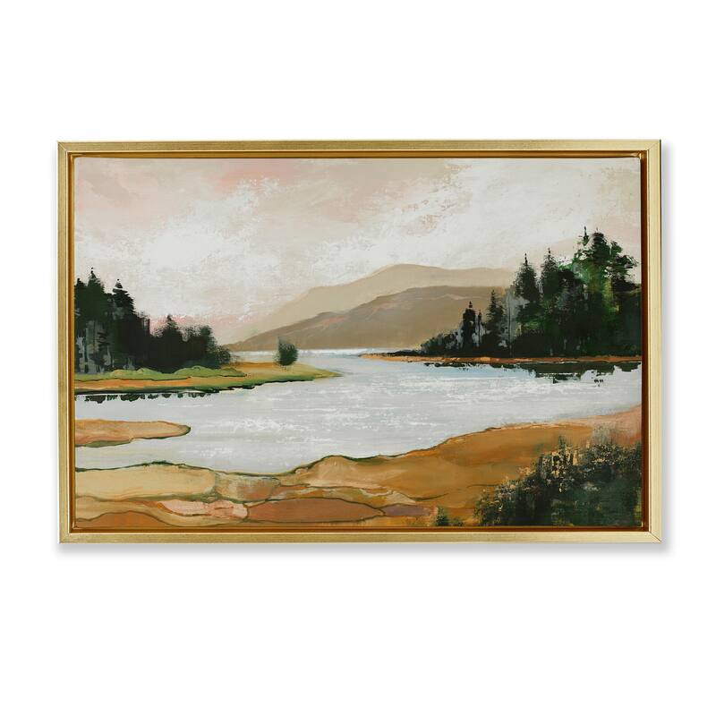 Stupell Relaxing Valley Lake Framed Floater Canvas Wall Art Design By Max Maxx - 31 x 21 - Gold