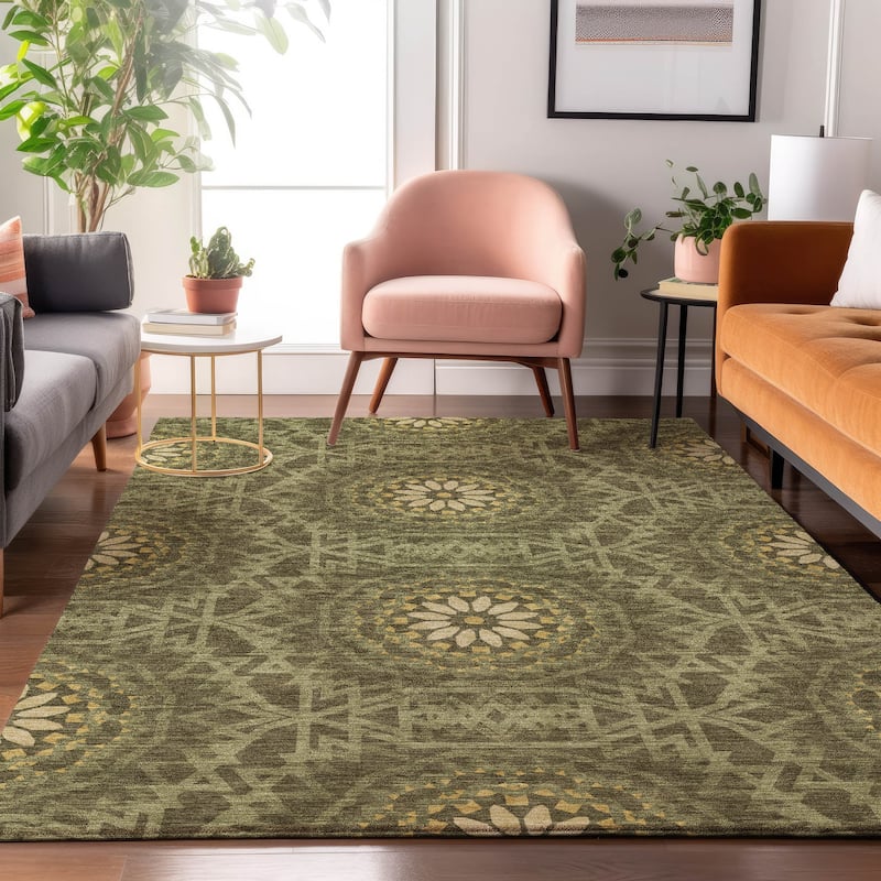 Premium Washable Super Soft Boho Global Mayfield Rug - Olive - 8' x 10' - Rectangle