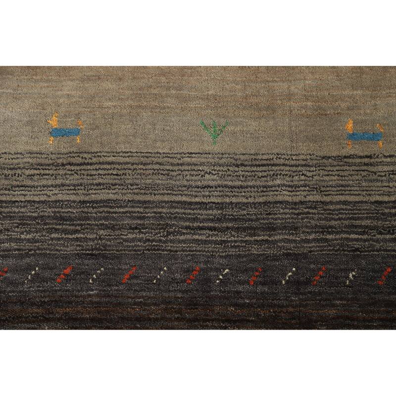 Hand Knotted Oriental 100% Wool Carpet Tribal Stripe Multi-Colored Gabbeh Area Rug - 5' 9'' X 4' 1''