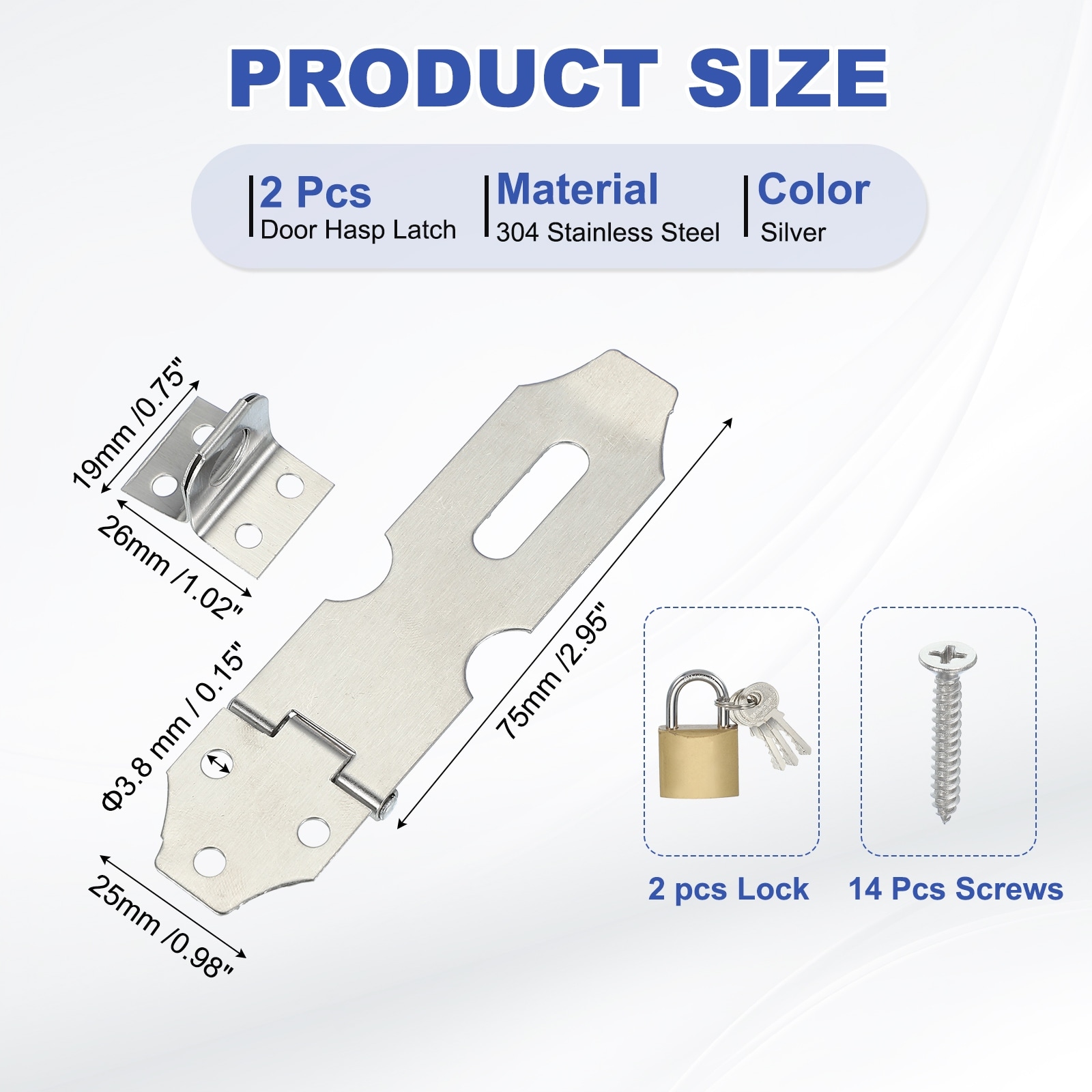 Door Lock Hasp Stainless Steel Latch Padlock for Door Shed Silver