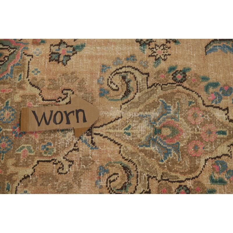 Mashad Persian Vintage Rug Hand-Knotted Traditional Wool Carpet - 9'7" x 12'10"