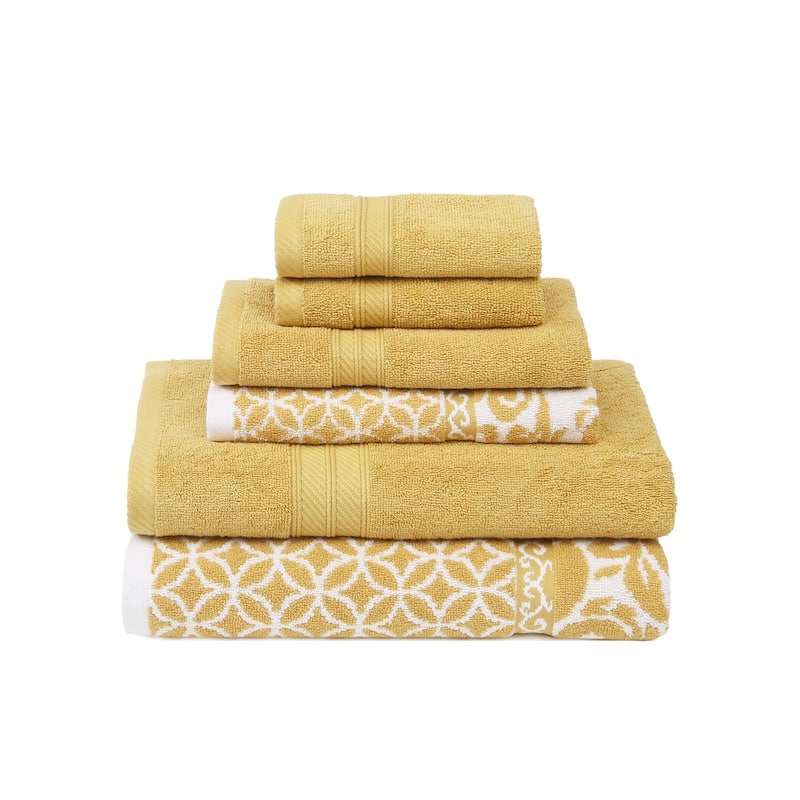 Modern Threads Trefoil Filigree 6 Piece Yarn Dyed Jacquard Towel Set - Gold