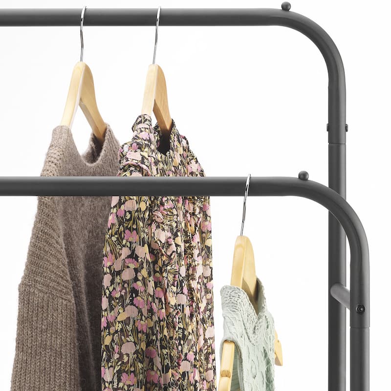 Whitmor Metal Double Rod Clothing Rack with Bottom Shelf-Matte Black