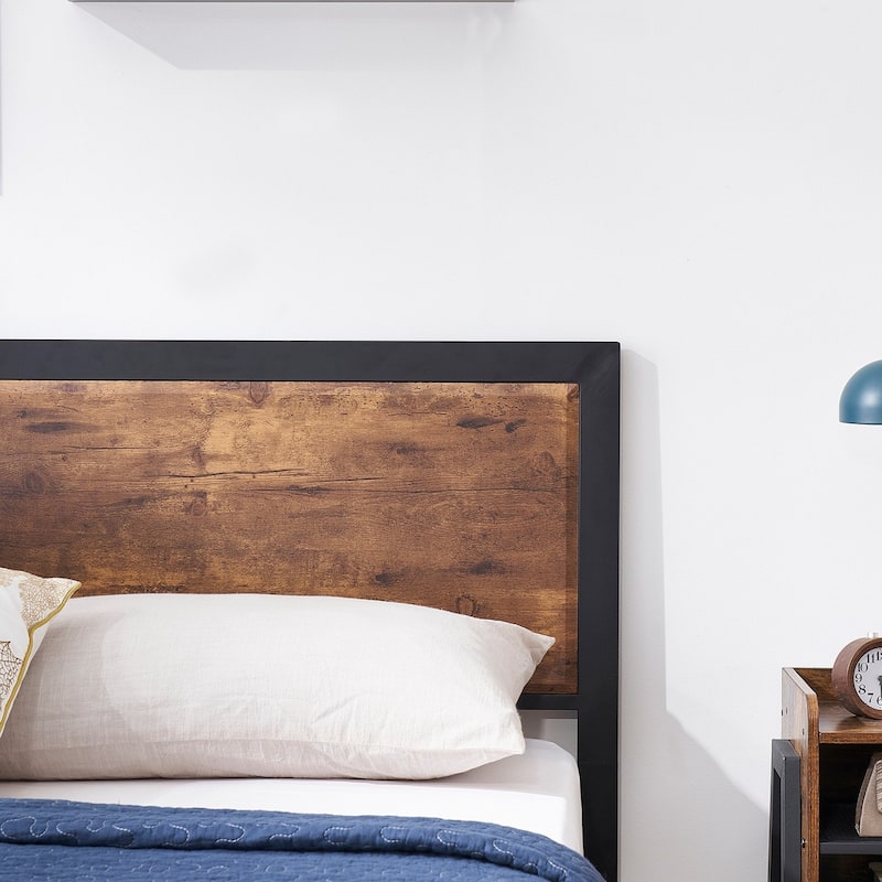 Taomika Industrial 3-pieces Bed with Wood Headboard and Nightstand Set