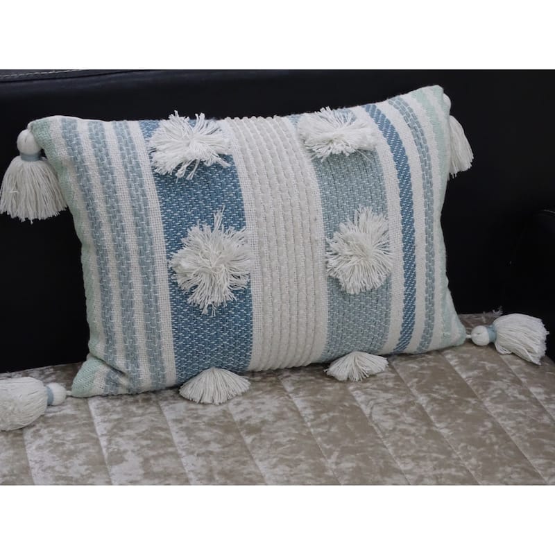 Vibhsa 14"x20" Accent Pillow with Large Poms and Corner Tassles