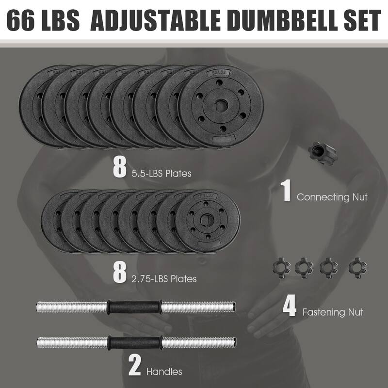 Costway 66 LB Dumbbell Weight Set Fitness 16 Adjustable Plates Workout