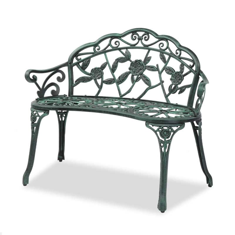 Outdoor Bronze Finish Cast Aluminum Bench - Antique Green