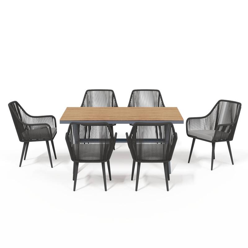 Outdoor Dining Set with Aluminum X-Leg Table and PE Rattan Chairs