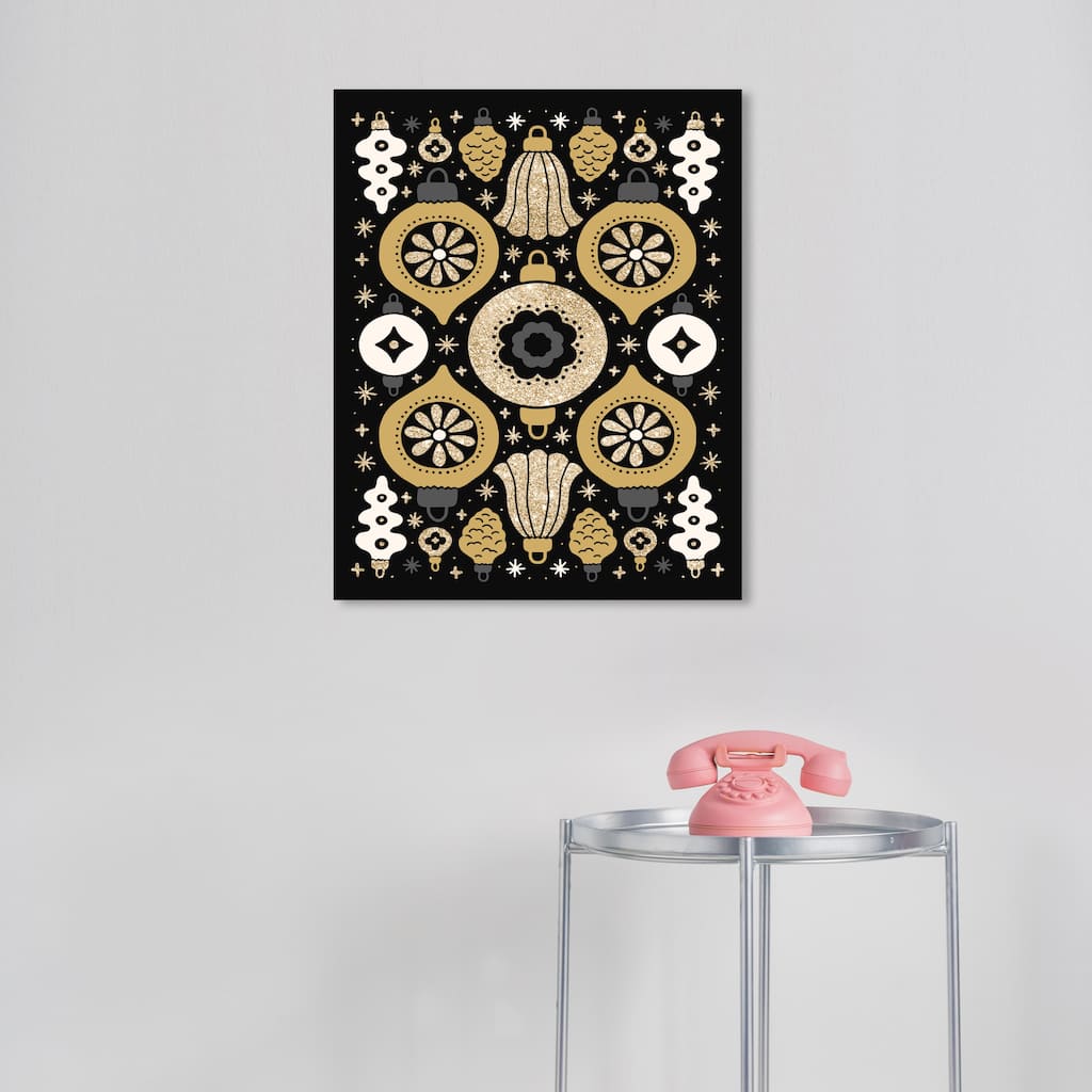 Wynwood Studio Canvas Holiday and Seasonal Beautiful Glam Ornaments Black Glam Wall Art Canvas Print