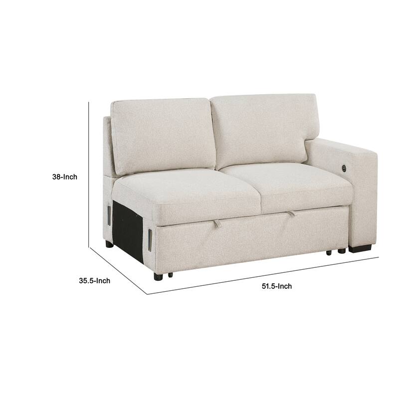 Ompa Modular Armless Sofa with Storage, Cream Beige Boucle, 52 Inch