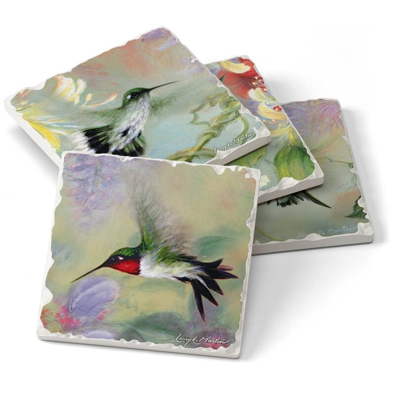 Counterart Absorbent Stone Coaster, Nature's Gift Of Feathers, Set of 4 - 4.02x4.06