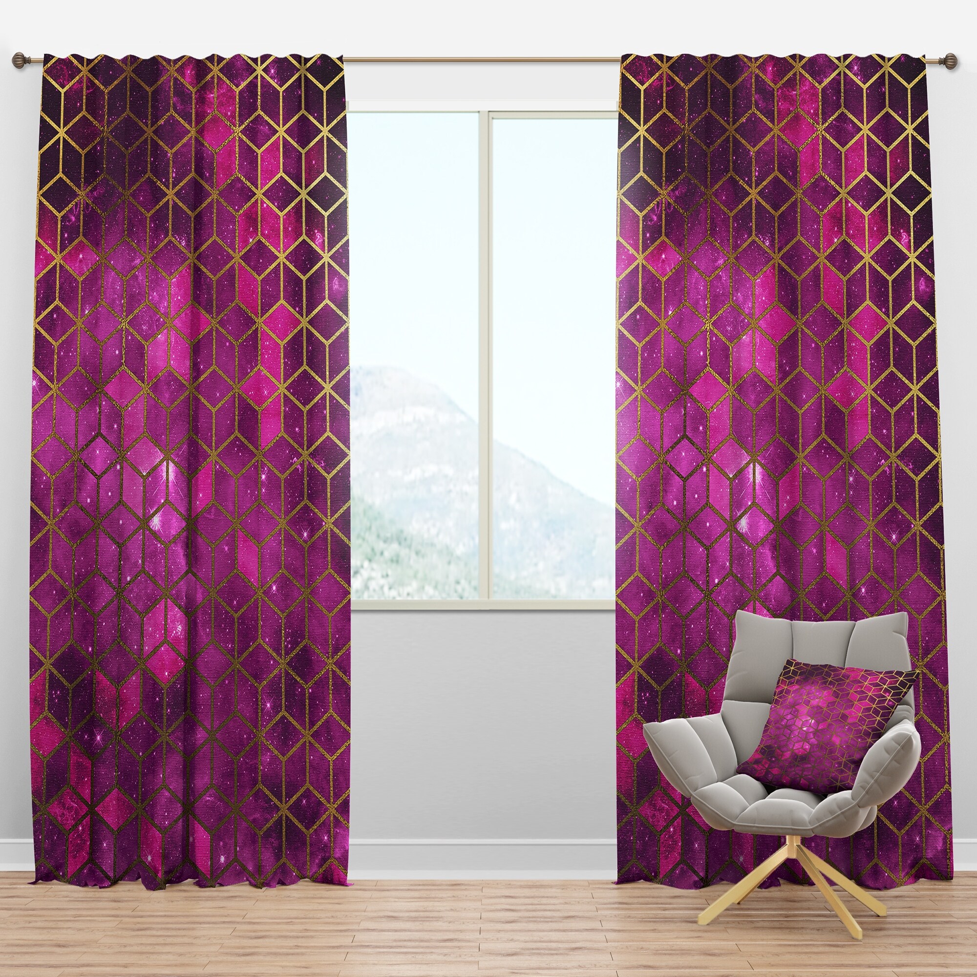 Designart Yellow Cubes Over Pink Night Sky Modern Blackout Curtain Panel 33125431 Designart Yellow Cubes Over Pink Night