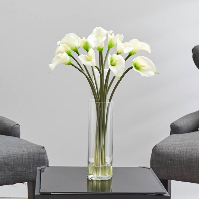 20" White Mini Calla Lily Silk Artificial Floral Arrangement