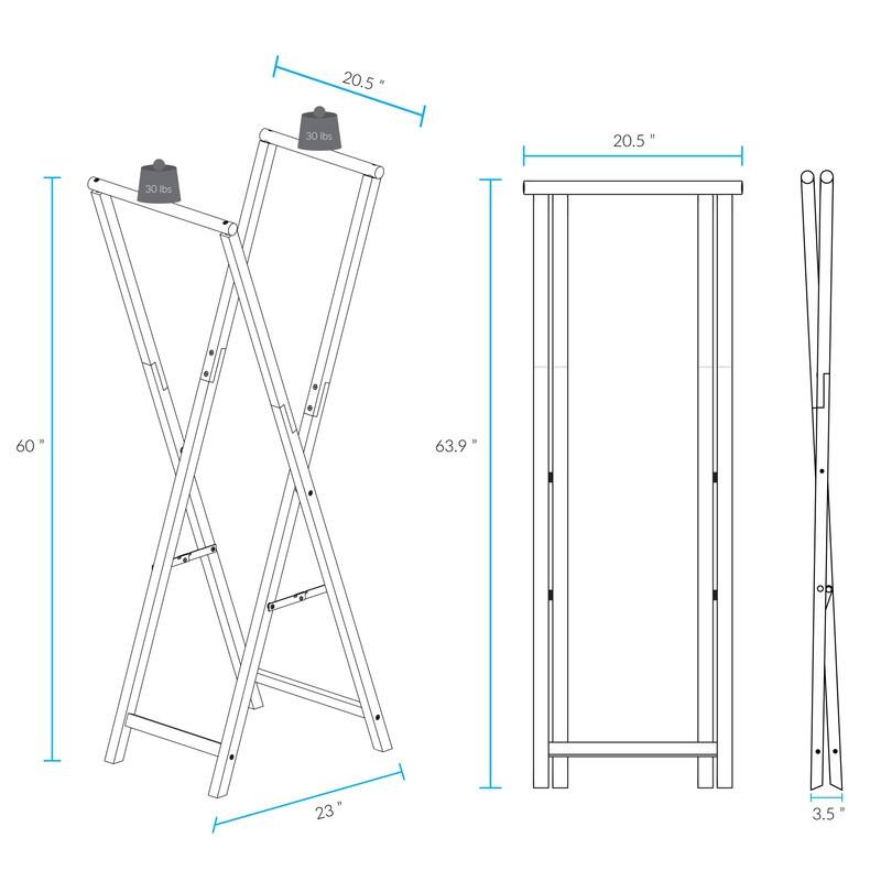 100% Solid Wood Folding Clothing Garment Rack with Two Hanging Rods - 20.5"W x 23"D x 60"H