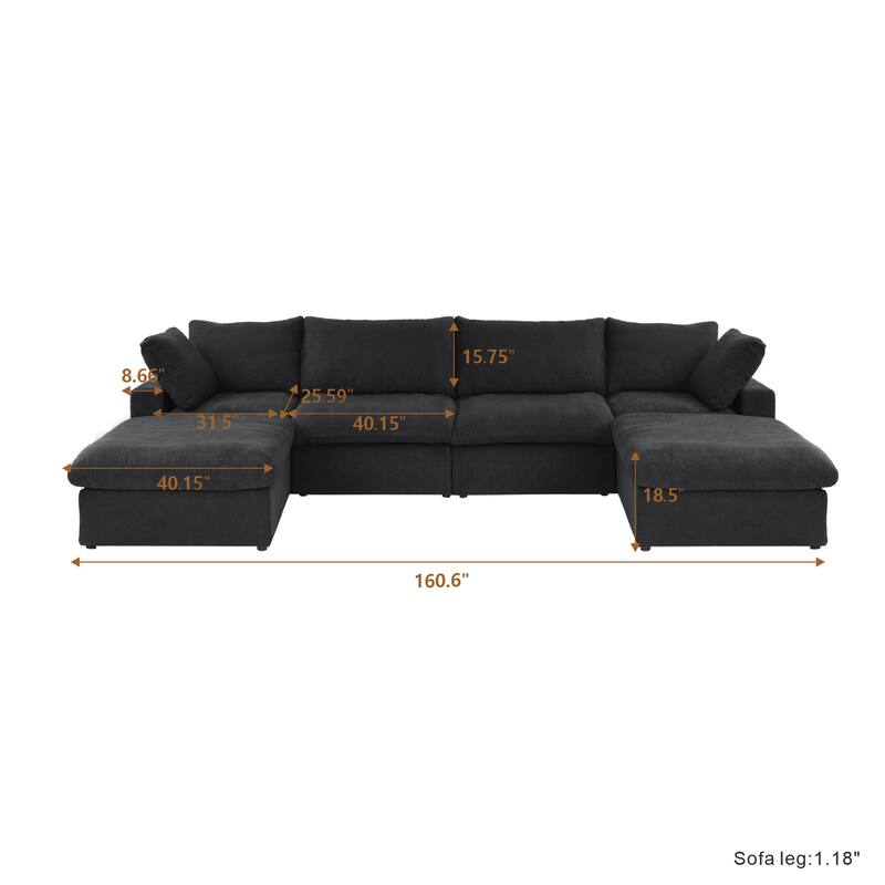 Large U-Shape Linen Reversible Modular Seating Component Sectional with 2 Ottoman