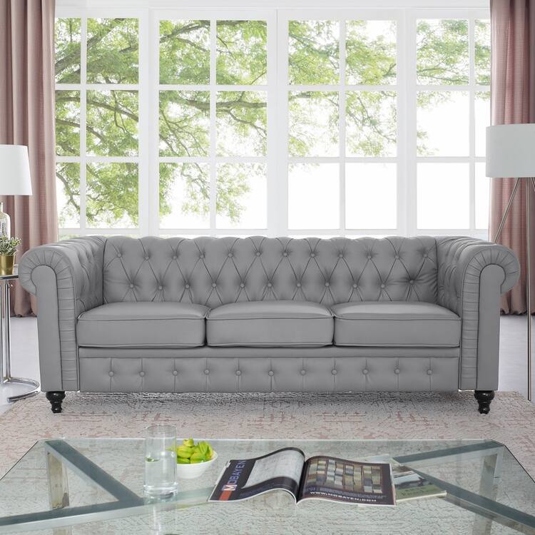 Everett Chesterfield Love Seat & Sofa - Rolled Arms, Tufted Cushions, 2- and 3-Seater Sectional Couch for Small Spaces