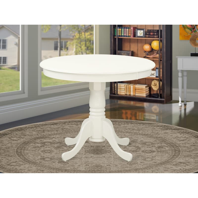 East West Furniture Antique Dining Room Table - a Round Kitchen Table Top with Pedestal Base, 36x36 Inch,(Finish Options) - ANT-LWH-TP