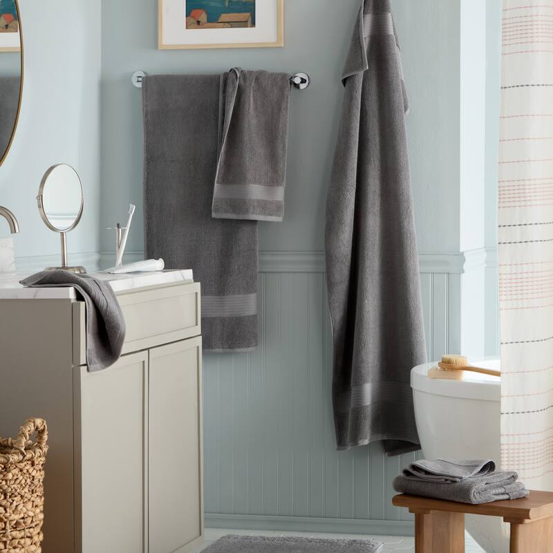 TOWN & COUNTRY EVERYDAY 6-Piece Assorted Solid Dobby Border Set, 2-Bath Towels, 2-Hand Towels, 2-Washcloths