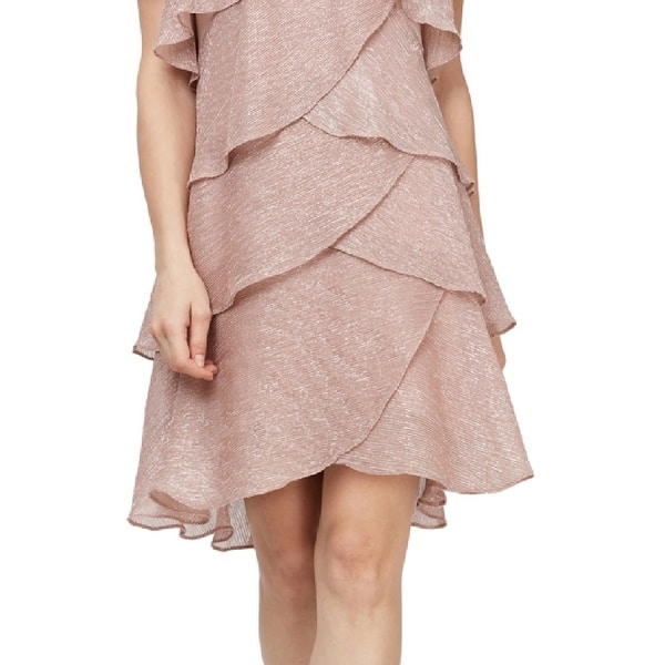 SL Fashions Women's Tiered Shimmer Shift Dress Pink Size 4 - Bed Bath &  Beyond - 40628188