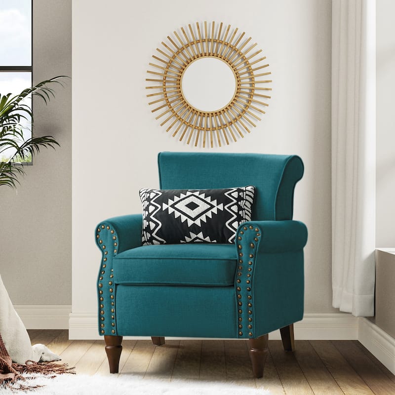 Nyctelius Upholstered Comfy Accent chair with Classic Turned Wooden Legs and Nailhead Trim by HULALA HOME