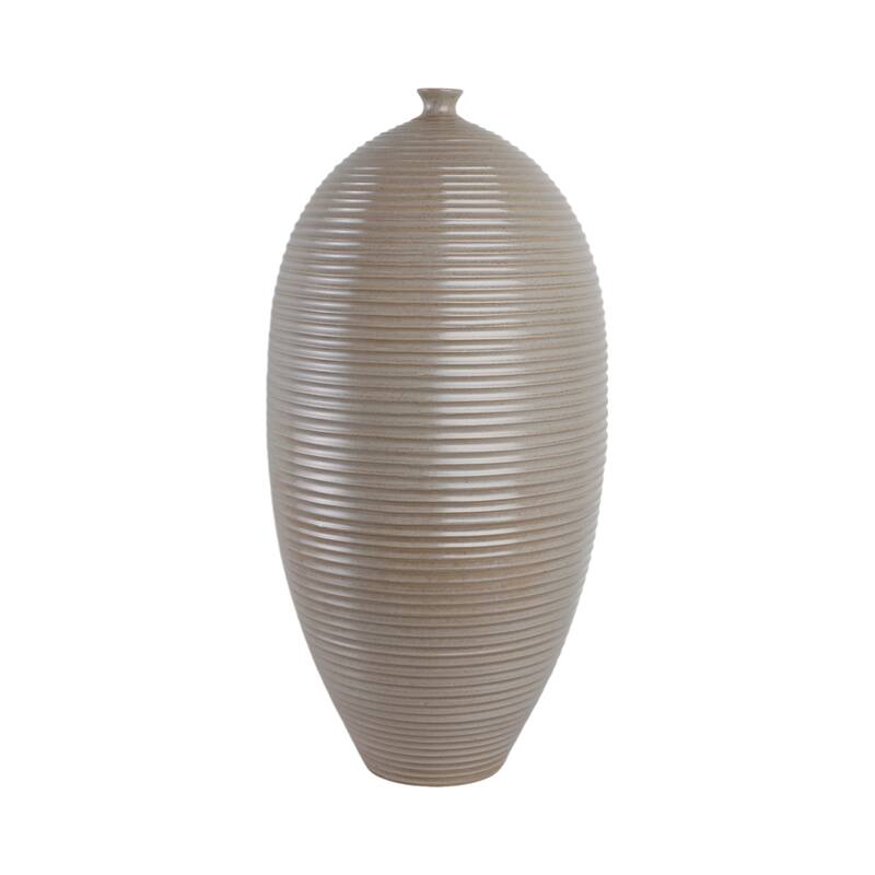 Pottery Floor Vase Ribbed Elongated Silhouette Tall Flower - 28" Beige