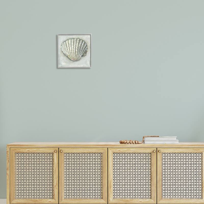 Stupell Clam Shell Nautical Grey Framed Giclee Texturized Wall Art, Design By Erica Christopher
