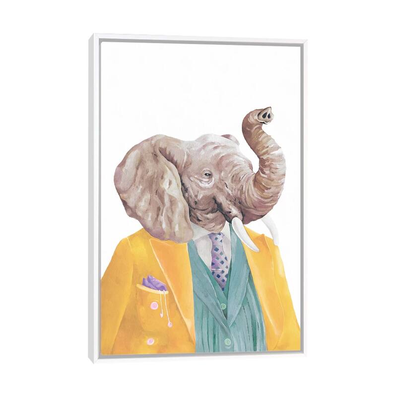 iCanvas "Golden Coated Elephant" by Animal Crew Framed - White - 48x32