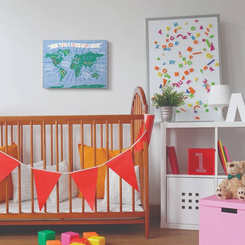 Stupell Kids World Map Colorful Nursery Design,16x20, Proudly Made in USA - Multi-Color