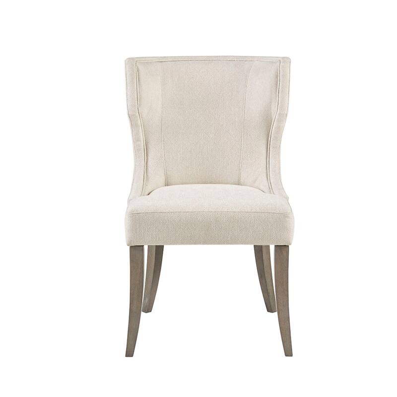 Roomfitters 37-Inch Upholstered Wingback Dining Chair, Solid Wood legs with Piping Detail, Cream