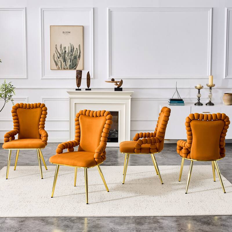 Set of 2, Velvet Dining Chairs with Metal Legs, Upholstered Accent Chairs with Armrests for Dining Room, Kitchen