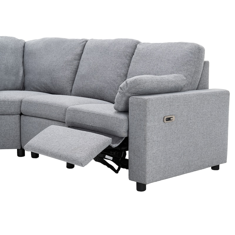 88.9" Linen Power Recliner Sectional 5-Seat Sofa with USB Ports and Storage Drawers