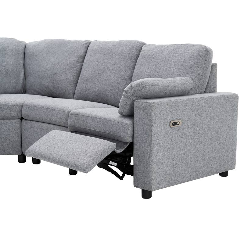 88.9" Linen Power Recliner Sectional Sofa with Storage Drawers